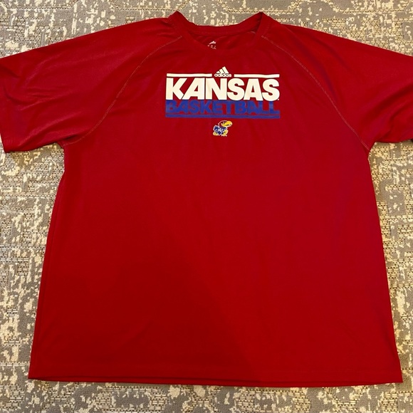 Kansas Jayhawks Adidas Short Sleeve Climalite Shirt Color Red Size XXL Defects - Picture 1 of 5